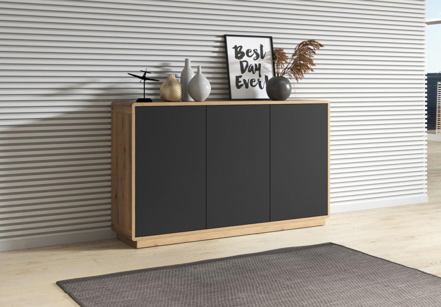 Kommode Sideboard Aston 160cm Taurus Eiche schwarz 3-türig Bild 1