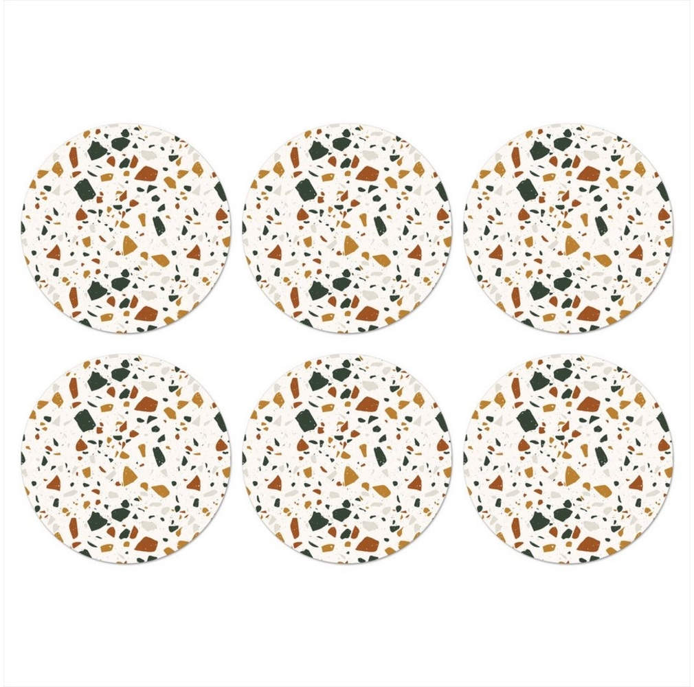 MuchoWow Glasuntersetzer Terrazzo - Muster - Weiß - Terra, Zubehör für Gläser, 6-tlg, Getränkeuntersetzer, Rund, Tassenuntersetzer Kork, 10x10 cm Bild 1