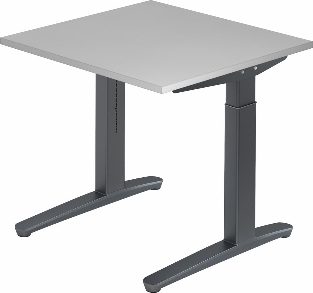 bümö® Design Schreibtisch XB-Serie höhenverstellbar, Tischplatte 80 x 80 cm in grau, Gestell in graphit Bild 1