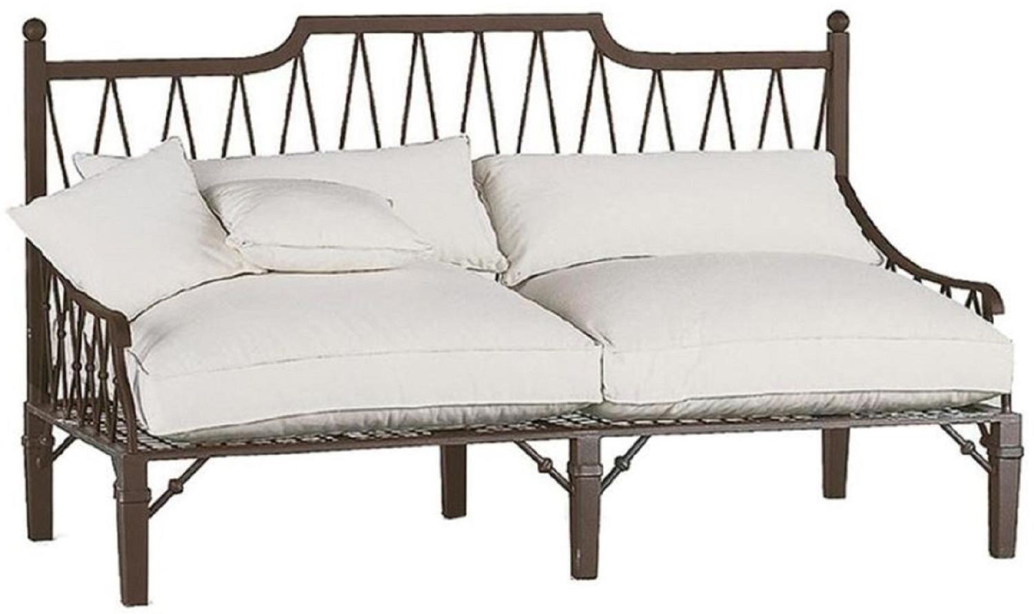 Casa Padrino Luxus Jugendstil Sofa Braun / Cremefarben 190 x 90 x H. 115 cm - Handgeschmiedetes Schmiedeeisen Sofa mit Kissen - Wohnzimmer Sofa - Garten Sofa - Terrassen Sofa - Luxus Qualität Bild 1