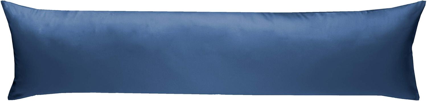 Mako-Satin Baumwollsatin Bettwäsche Uni einfarbig zum Kombinieren (Seitenschläferkissen Bezug 40 x 200 cm, Jeans blau) Bild 1