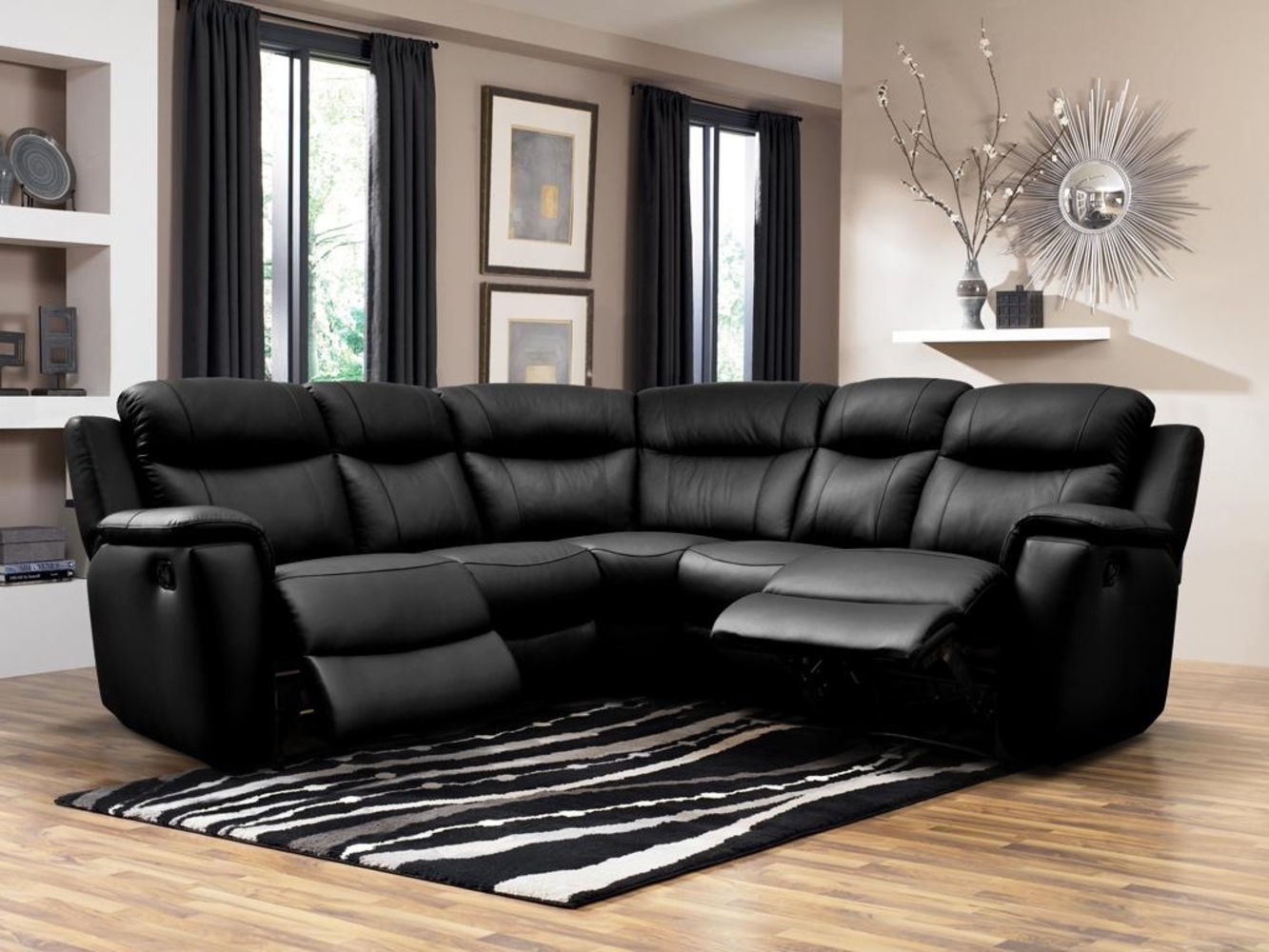 Vente-unique - Relaxsofa Leder Ecksofa - Schwarz - EVASION Bild 1