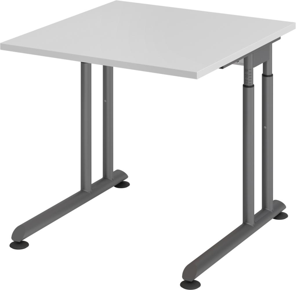 bümö höhenverstellbarer Schreibtisch Z-Serie 80x80 cm in grau, Gestell in Graphit - PC Tisch klein für's Büro manuell höhenverstellbar, Computertisch verstellbar, ZS-08-5-G Bild 1