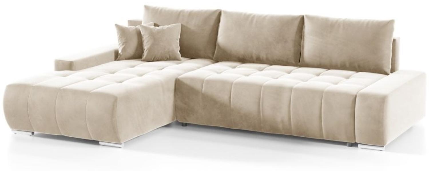 Ecksofa Sofa mit Schlaffunktion VOGAR Stoff Monolith Ecru Ottomane Links Bild 1