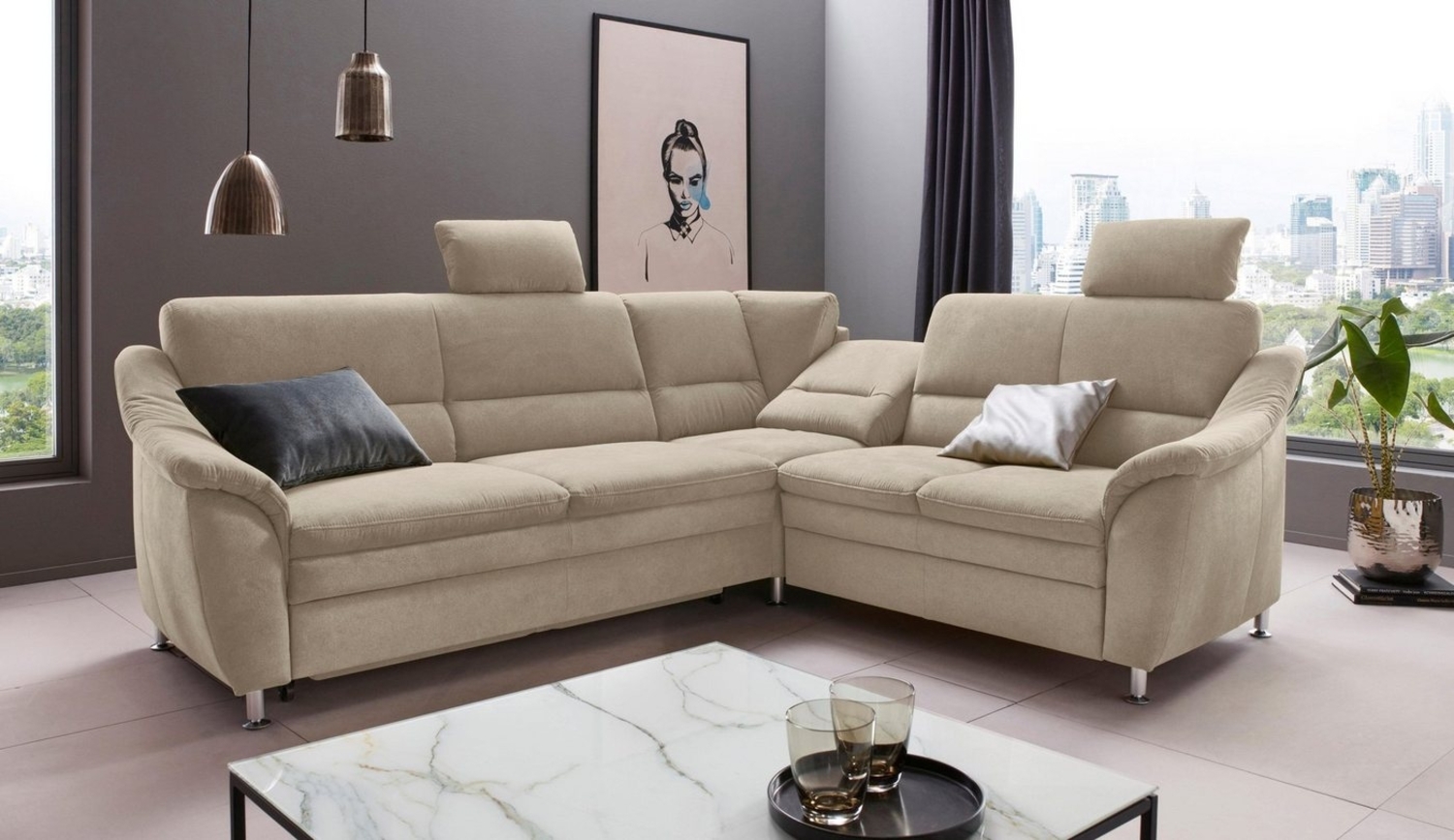 Places of Style Ecksofa Cardoso L-Form, Federkern, wahlweise mit Bett, Schubkasten, teilweise Relaxfunktion Bild 1