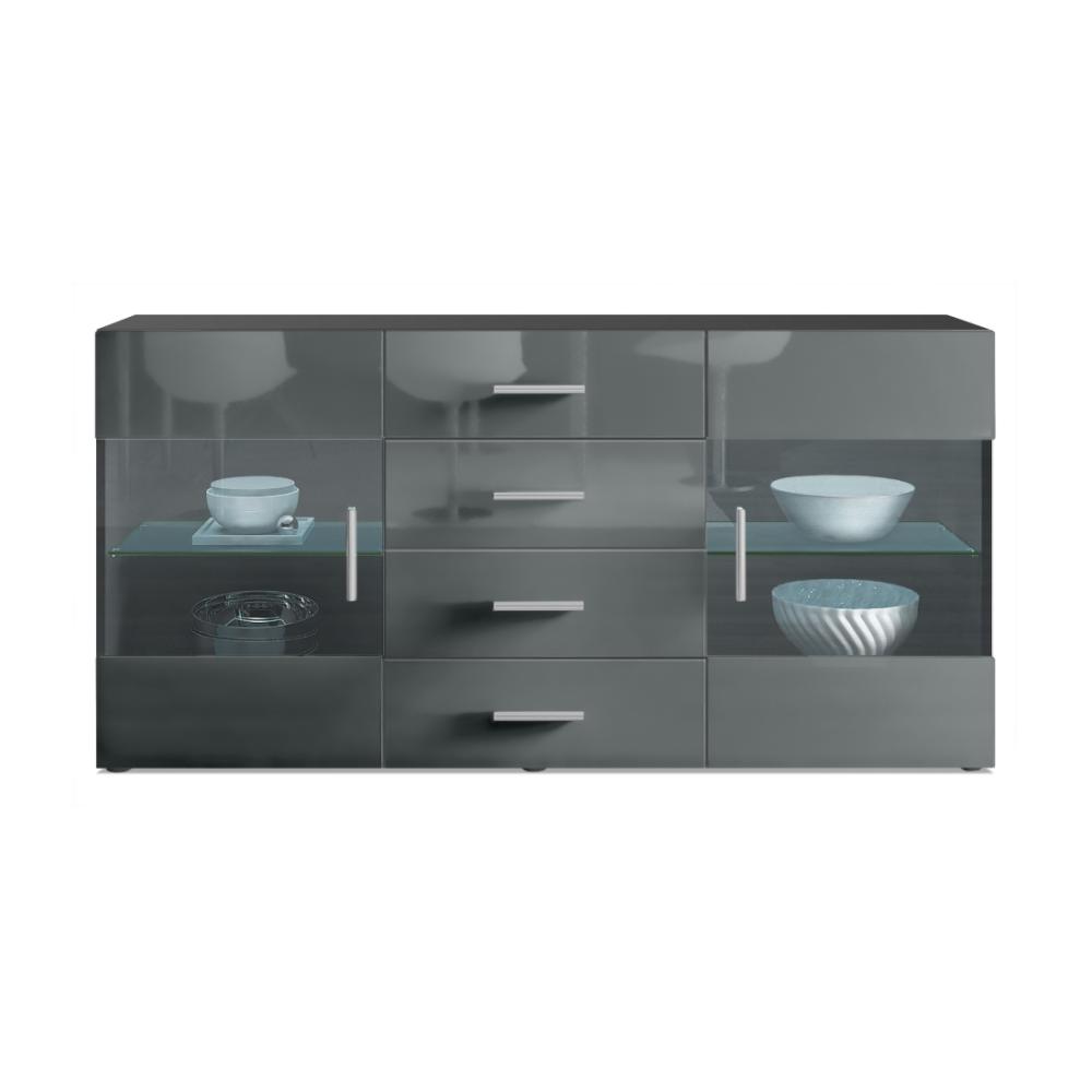 Sideboard Kommode Bari V1, Korpus in Schwarz matt / Front in Grau Hochglanz (139 x 72 x 35) Bild 1