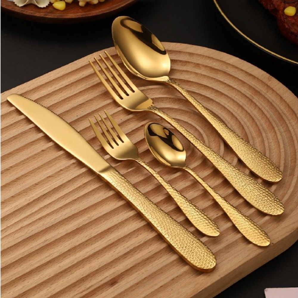 KingLux Besteck-Set 60 teilig Hammered Besteck Set Gold Essbesteck für 12Personen (60-tlg), 12 Personen, Edelstahl Bild 1