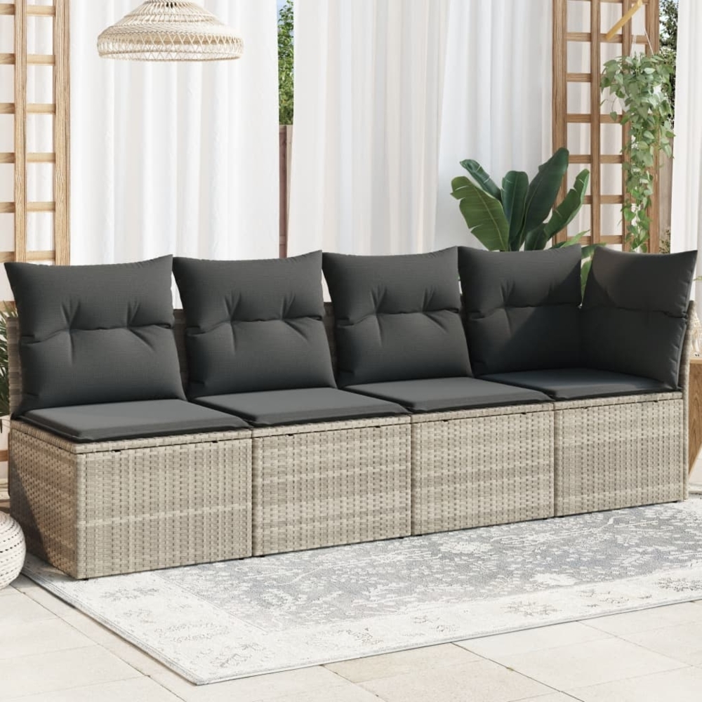 vidaXL Gartensofa mit Kissen 4-Sitzer Hellgrau Poly Rattan 366177 Bild 1