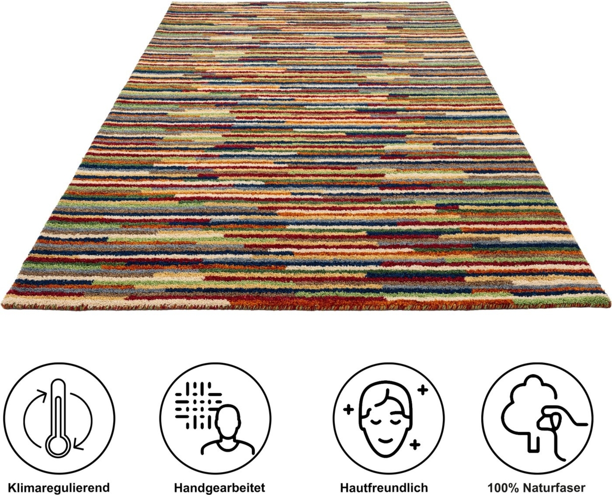 THEKO Wollteppich Gabbeh Multi, Handgefertigt, Teppich, meliert, reine Wolle, rechteckig, Höhe: 15 mm, Wohnzimmer, Schlafzimmer, Esszimmer Bild 1