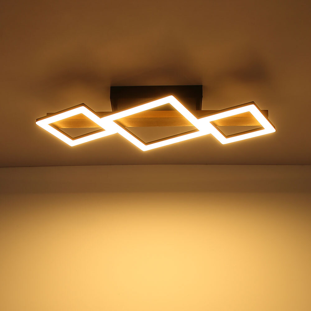 LED Deckenleuchte, Holz, Quadrate schwarz, L 66 cm Bild 1