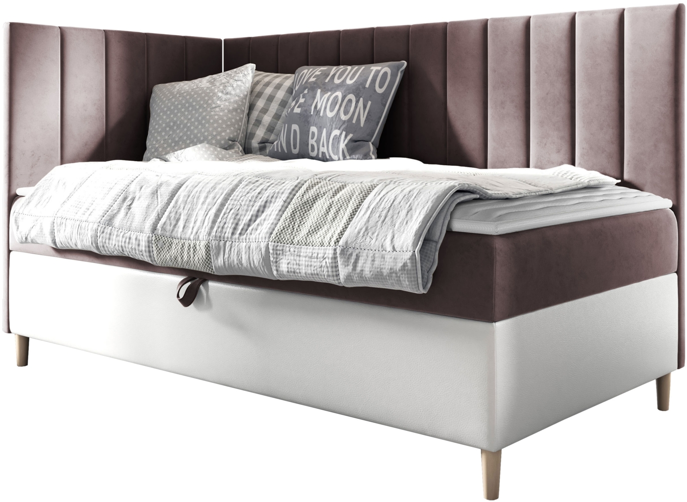 Boxspringbett Chapeni 'Junior 3' rosa 90 x 200 cm Links Bild 1