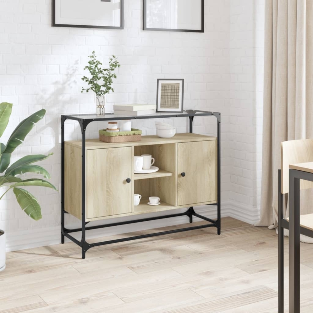 vidaXL Sideboard mit Glasplatte Sonoma-Eiche 98 x 35 x 81 cm Holzwerkstoff 846070 Bild 1