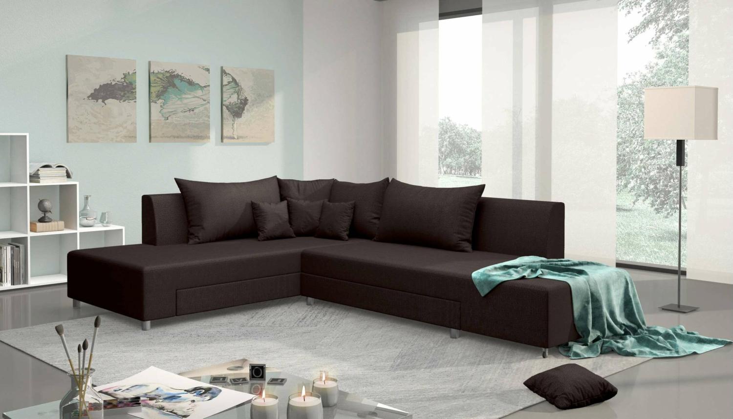 Stylefy Livia Ecksofa Dunkelbraun Strukturstoff Bild 1