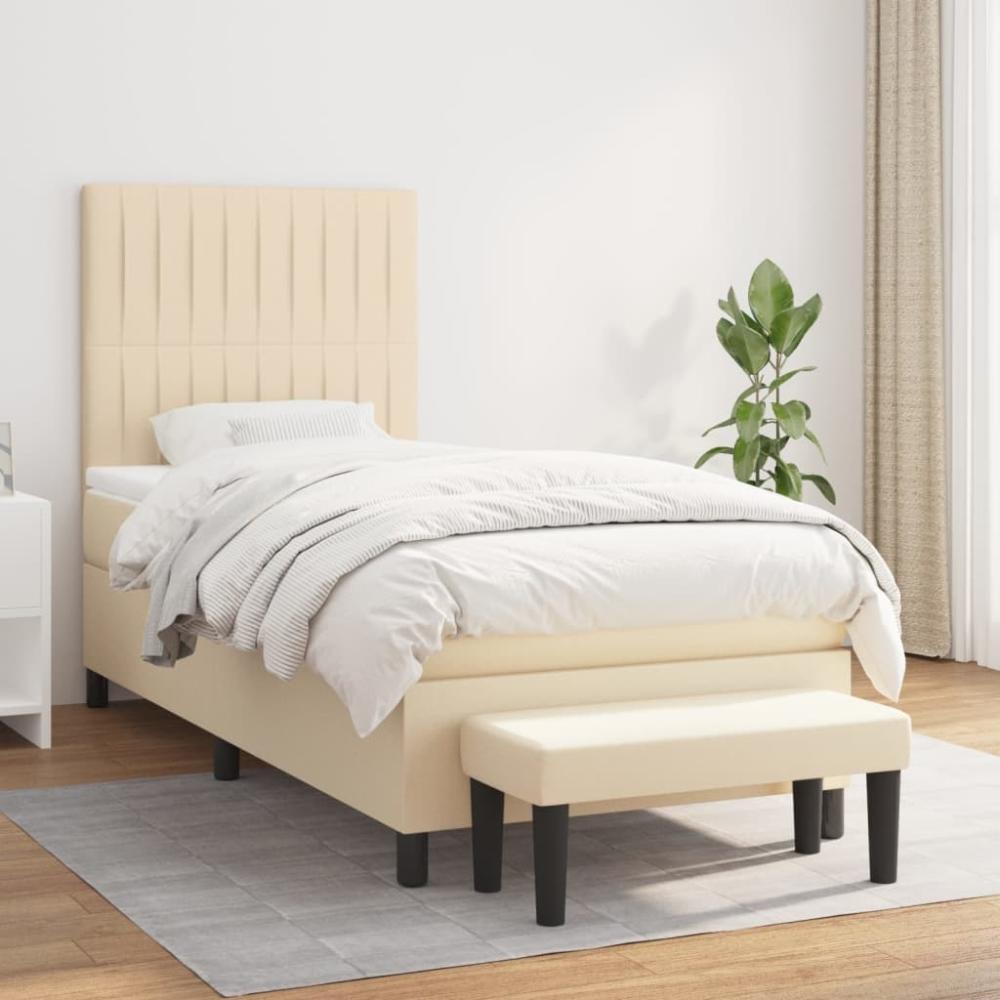 vidaXL Boxspringbett mit Matratze Creme 100x200 cm Stoff 3136738 Bild 1