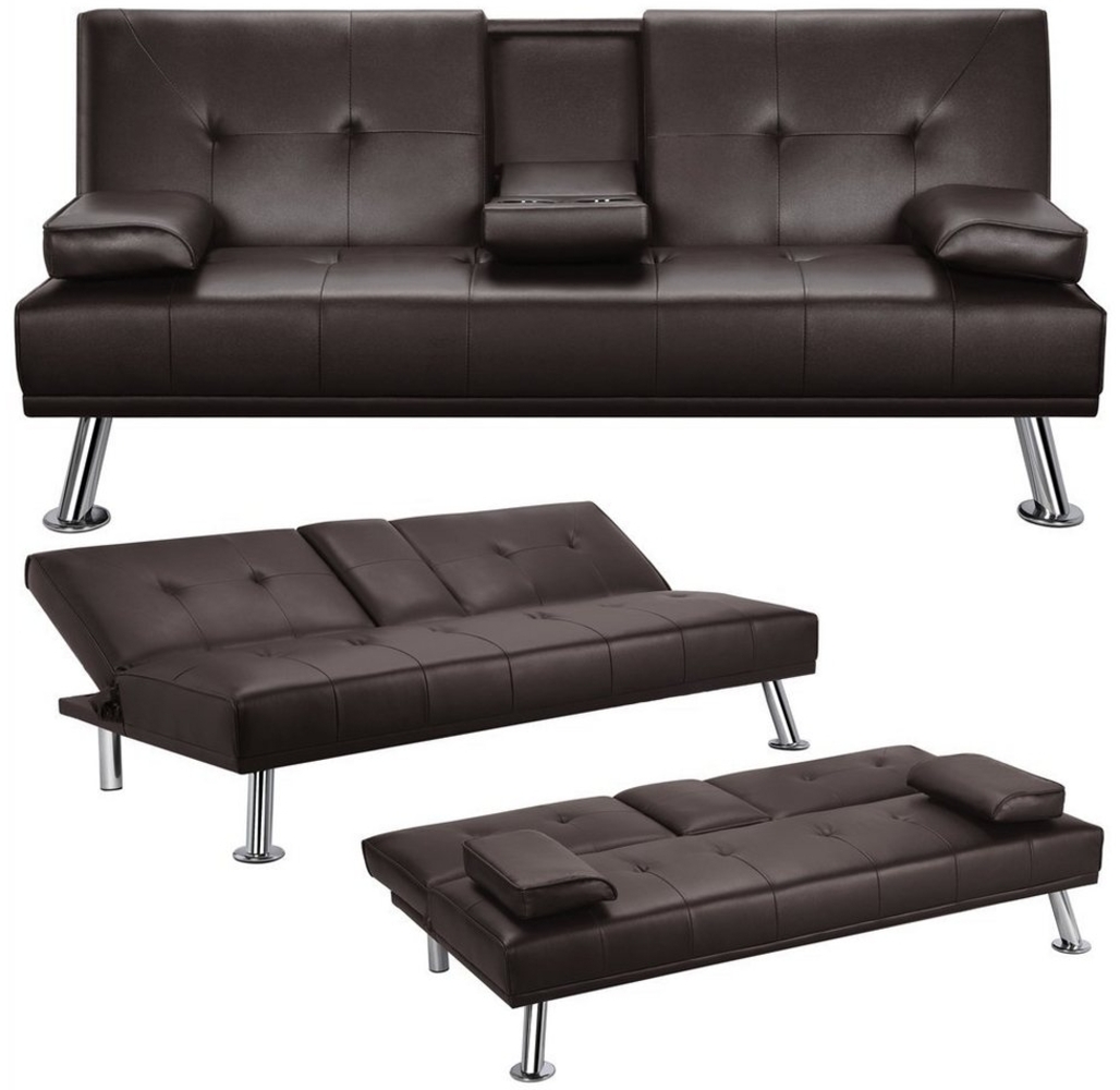 Yaheetech Schlafsofa Bettsofa Couch mit Tassenhalter Gästebett 167 x 81,5 x 75 cm, Rückenlehne neigbar 105°/140°/180°, 350 KG belastbar Bild 1