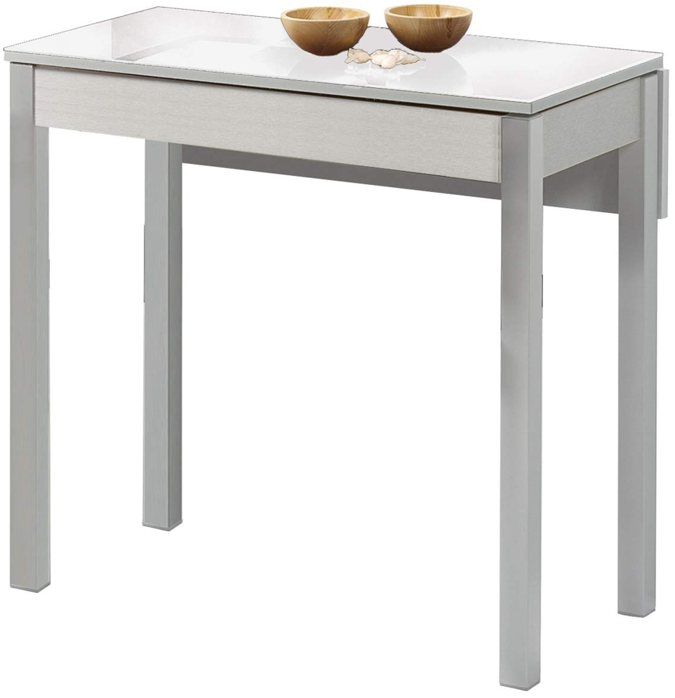 ASTIMESA Küchentisch mit Flügel aus weißem Glas, 50x90 cm Bild 1