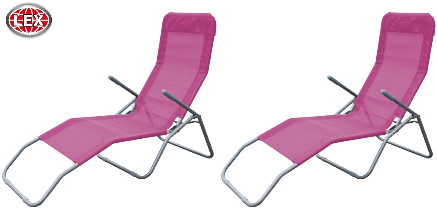 2er Set Siestaliege Kippliege Sonnenliege Strandliege Garten klappbar pink Bild 1