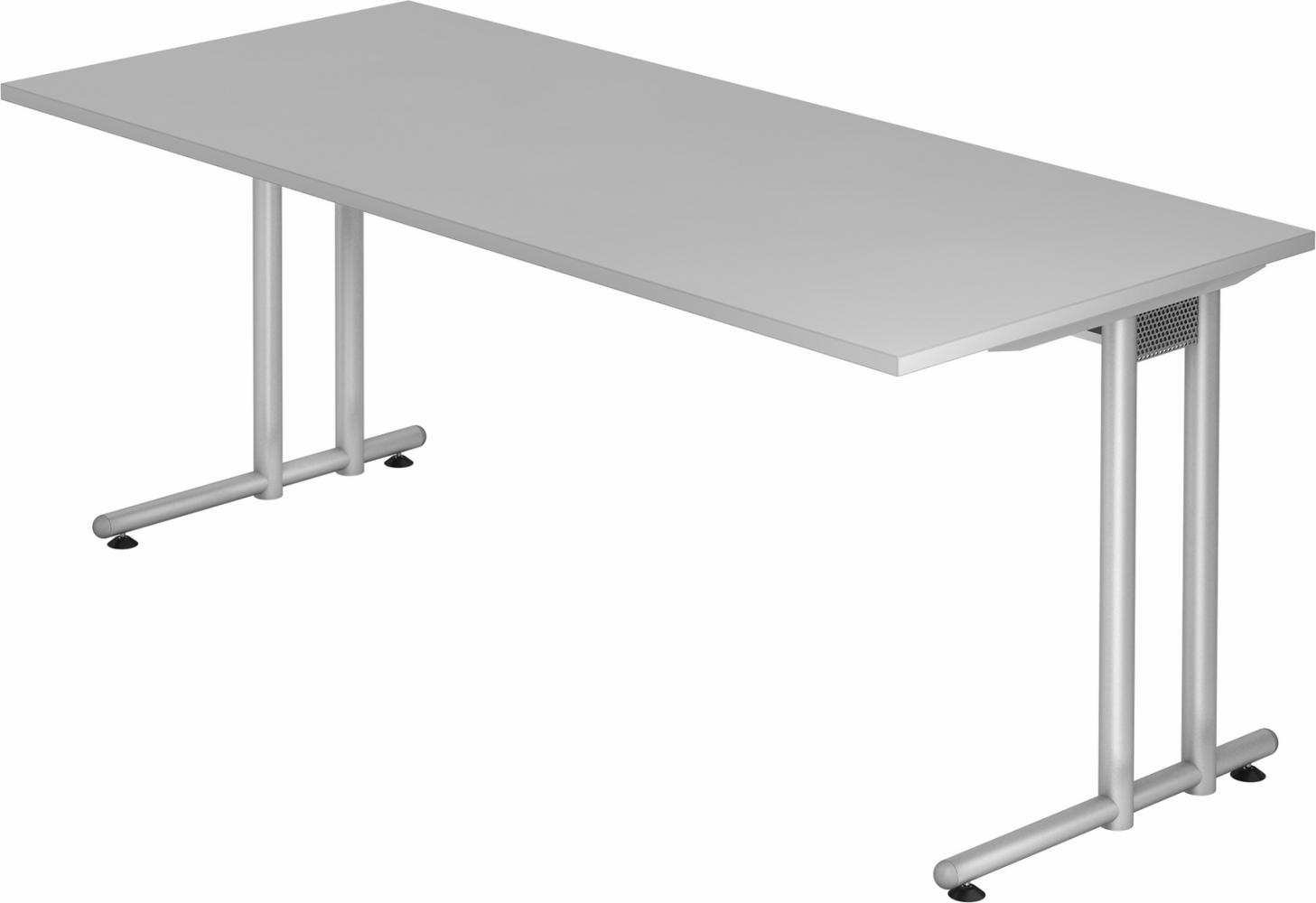 bümö Schreibtisch groß, N-Serie 180x80 cm, Tischplatte aus Holz in grau, Gestell aus Metall in Silber - PC Tisch, großer Computertisch für's Büro, Office Bürotisch, NS-19-5-S Bild 1