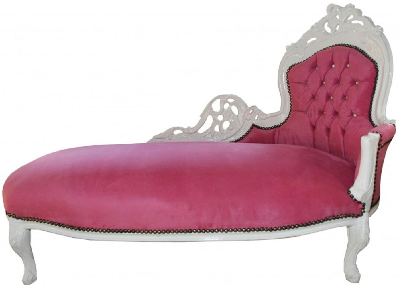 Casa Padrino Barock Chaiselongue "King" Rosa/Weiß mit Bling Bling Glitzersteinen Bild 1