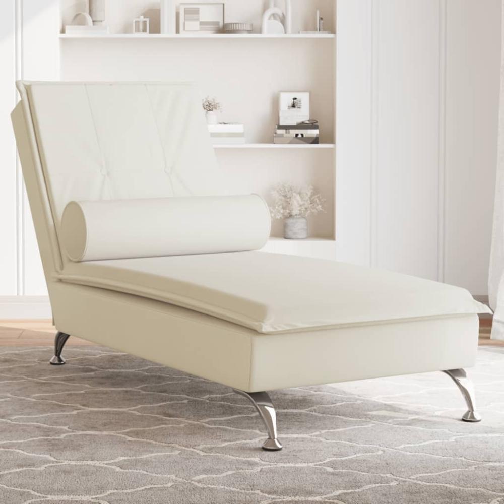 vidaXL Massage-Chaiselongue mit Nackenrolle Creme Samt 379457 Bild 1