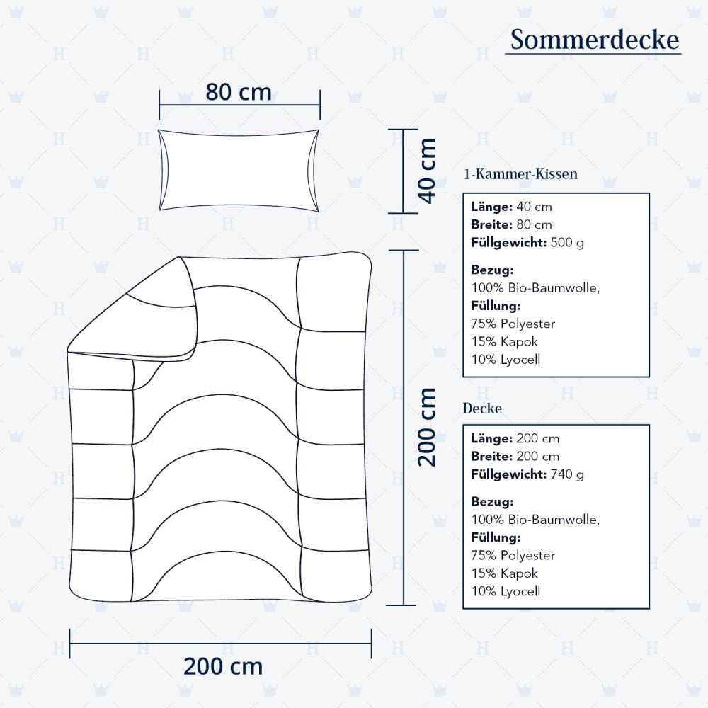 Heidelberger Bettwaren Bettdecke 200x200 cm mit Kissen 80x40 cm, Made in Germany | Sommerdecke, Schlafdecke, Steppbett mit Kapok-Füllung | atmungsaktiv, hypoallergen, vegan | Serie Kanada Bild 1