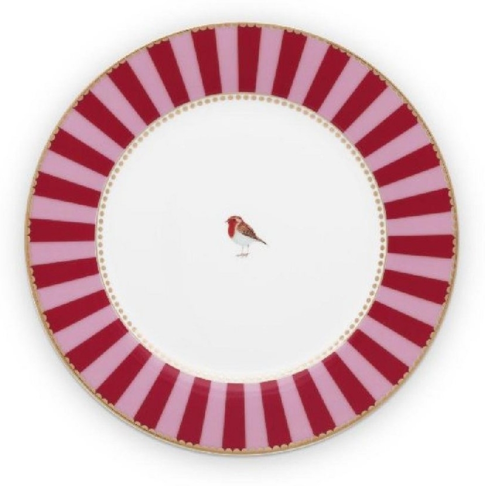 PiP Studio Frühstücksteller Frühstücksteller Love Birds Stripes Rot-Pink (21 cm) Bild 1