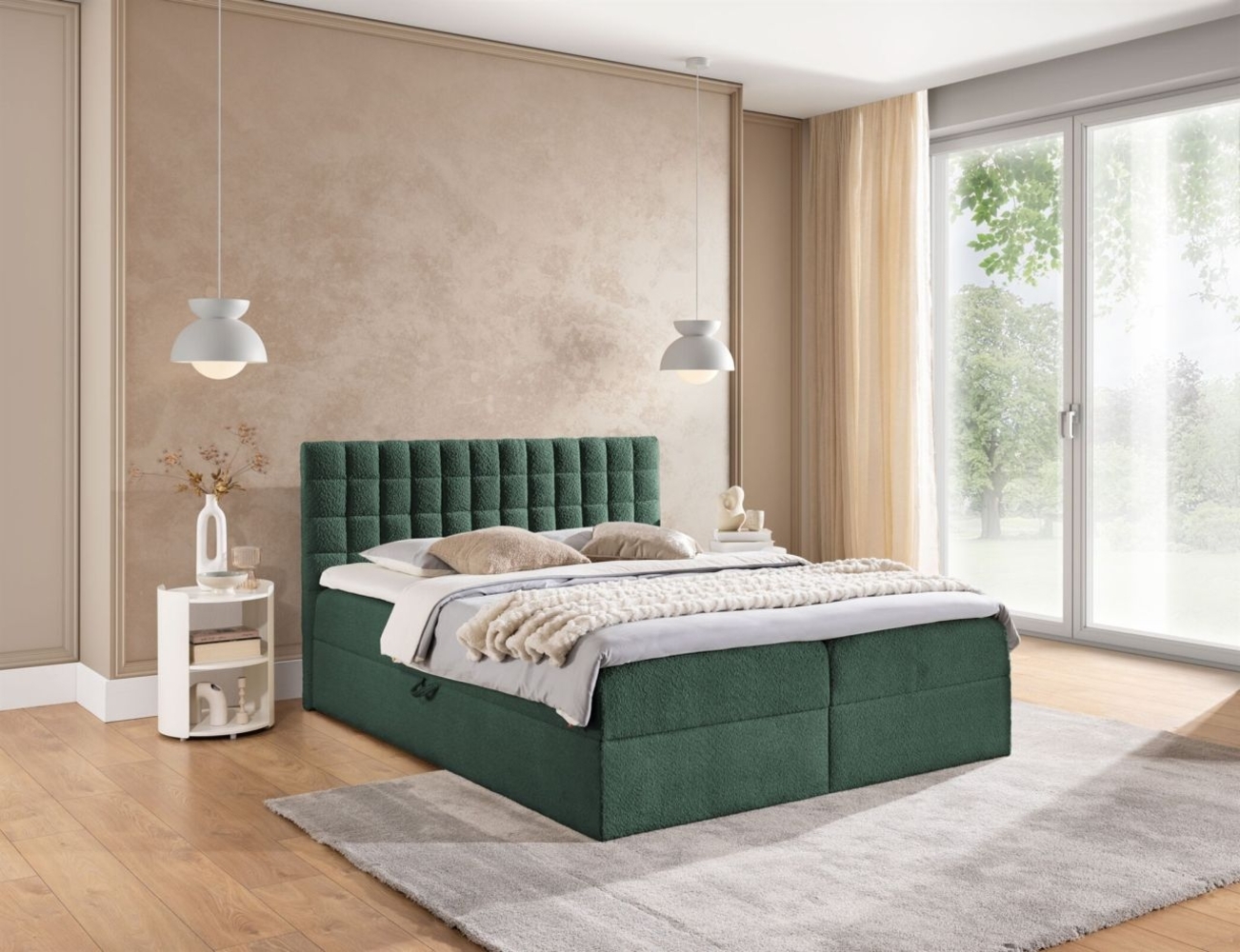 Boxspringbett Schlafzimmerbett TORIBO PREMIUM 120x220cm Stoff Coral Meeresgrün Bild 1