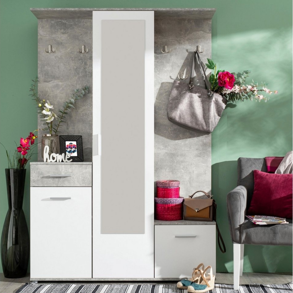 INOSIGN Kompaktgarderobe Martin Flurgarderobe, Dielenschrank, Flurmöbel, Breite 134 cm Schuhschrank, mit Spiegel, in modernen Farben, mit 10 Haken Bild 1