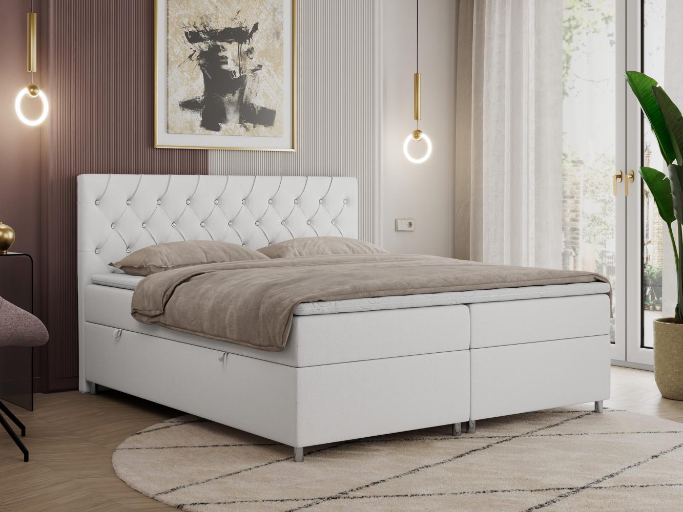 Boxspringbett Doppelbett Polsterbett Kunstlederbett mit Bettkasten - ROMA - 200x200cm - Weiß Kunstleder - H4 Bild 1