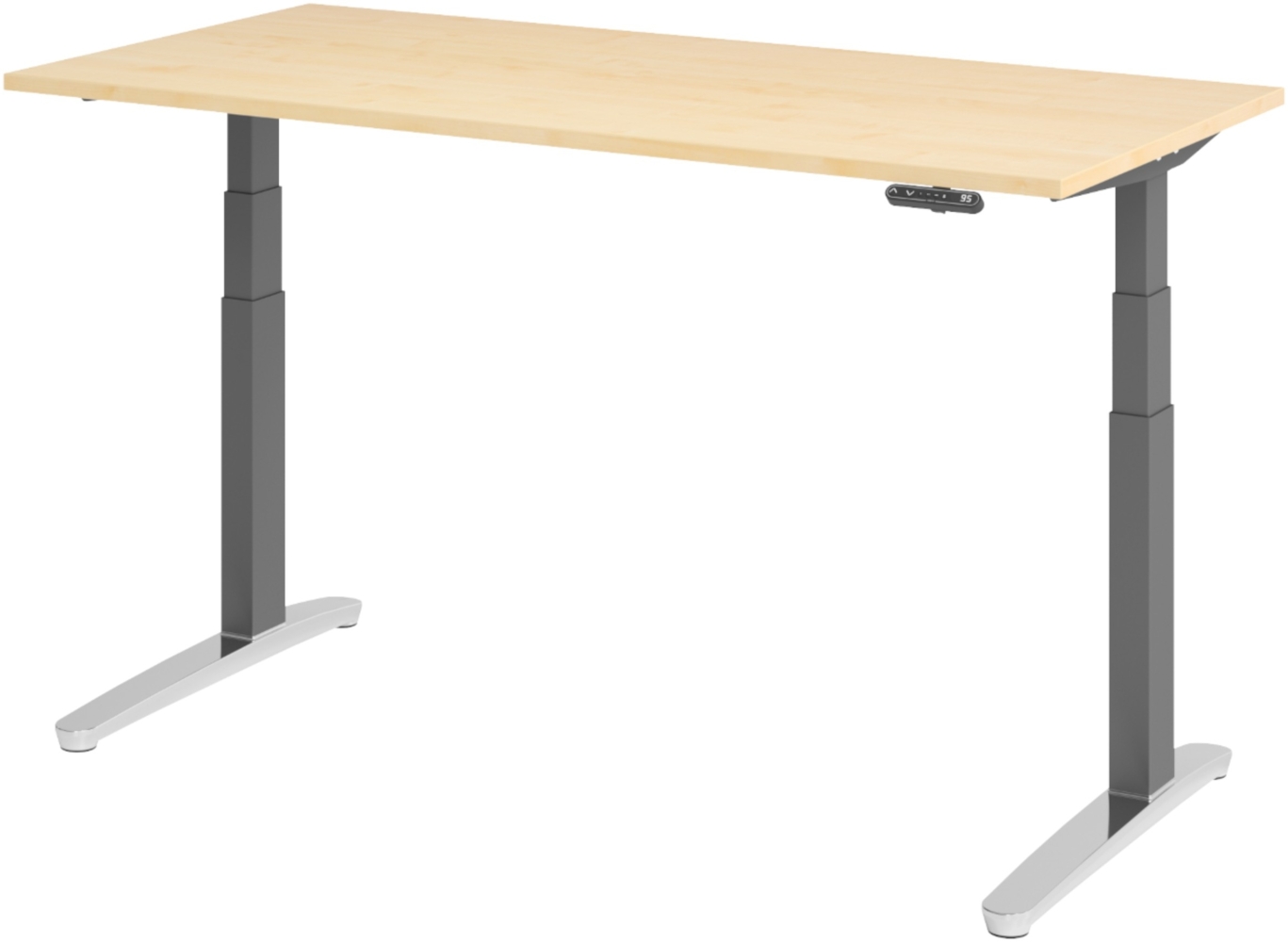 bümö elektrisch höhenverstellbarer Schreibtisch 160x80 cm mit Memory-Steuerung - Design Schreibtisch höhenverstellbar elektrisch, elektrischer Schreibtisch Ahorn, Gestell graphit/alu, XBHM16-3-GC Bild 1