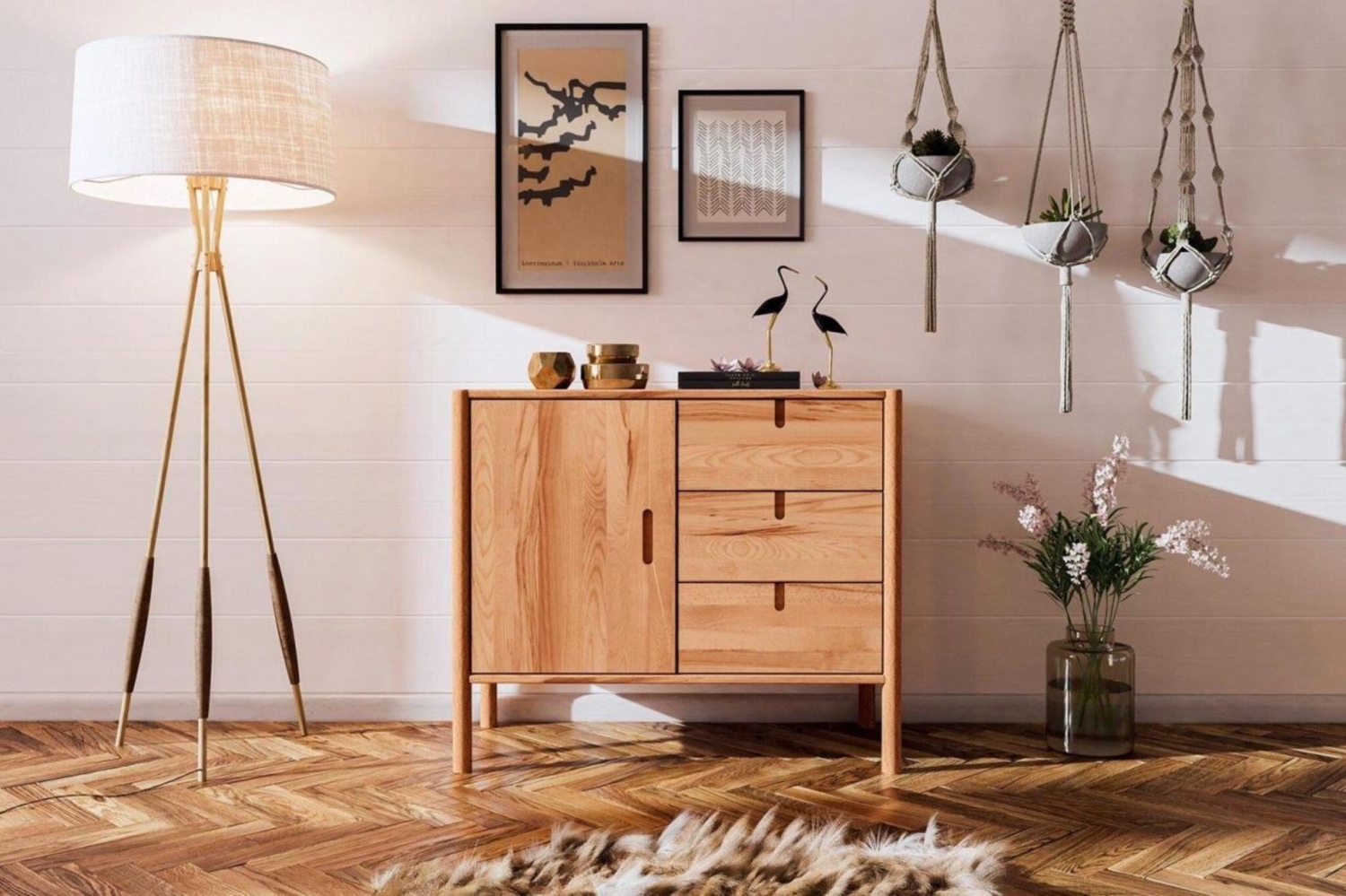 Kommode Schrank SAGA Buche massiv 97x84x46 cm Bild 1