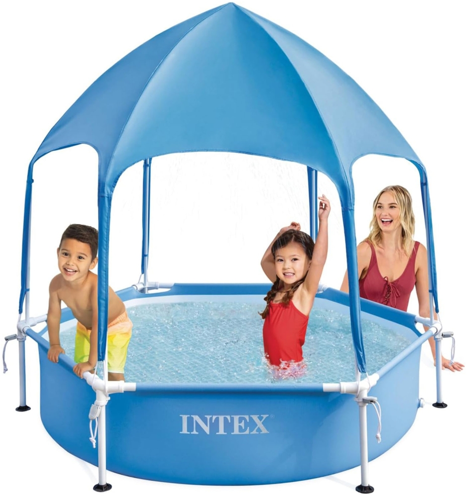 Intex 28209NP Metallrahmen-Pool mit Überdachung, Laminiertes Vinyl blau, Ø 183x165 cm Bild 1