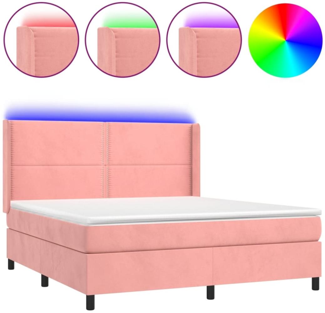 vidaXL Boxspringbett mit Matratze & LED Rosa 160x200 cm Samt 3139516 Bild 1