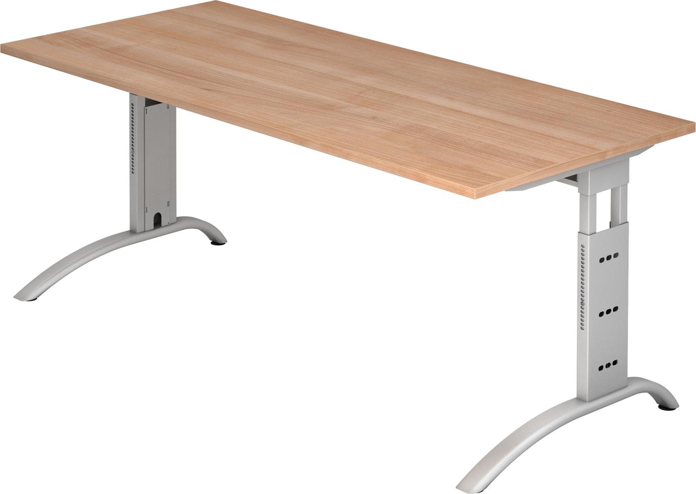 bümö manuell höhenverstellbarer Schreibtisch 180x80 cm in Nussbaum - PC Tisch höhenverstellbar & groß, höhenverstellbarer Tisch Büro, großer Computertisch verstellbar, F-Serie, FS-19-N-S Bild 1