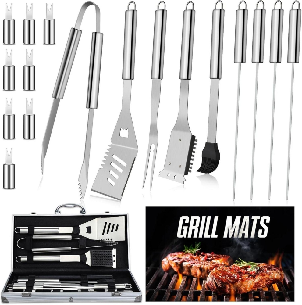 DRAGON RIOT Grillbesteck Set aus Edelstahl 19-teilig BBQ Grillzubehör Alukoffer Bild 1