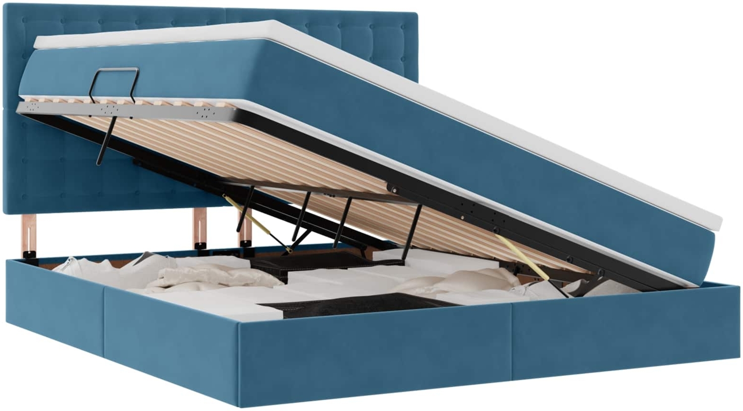 vidaXL Bett mit LED-Lichtleisten Dunkelblau 180 x 200 cm Samt 3372805 Bild 1