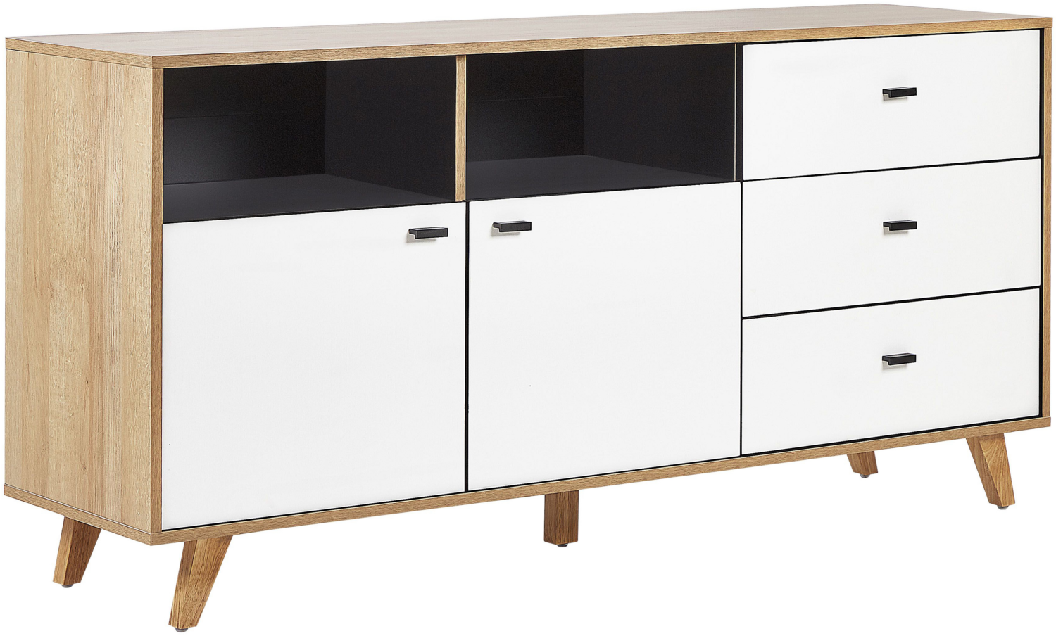 Sideboard heller Holzfarbton / weiß 3 Schubladen 2 Schränke ILION Bild 1