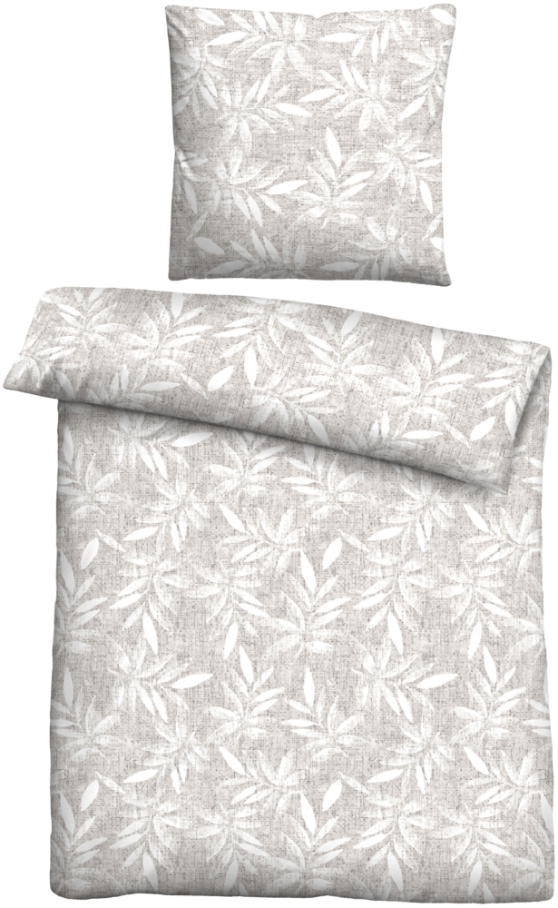 Traumhaft schlafen - Castell - Markenbettwäsche Feinbiber Bettwäsche 0301131 BLÄTTER, basalt, 1x 135x200 cm + 1x 80x80 cm Bild 1