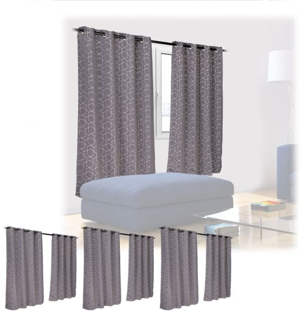 Relaxdays 8x Vorhang mit Muster, Polyester grau, 175x135 cm Bild 1