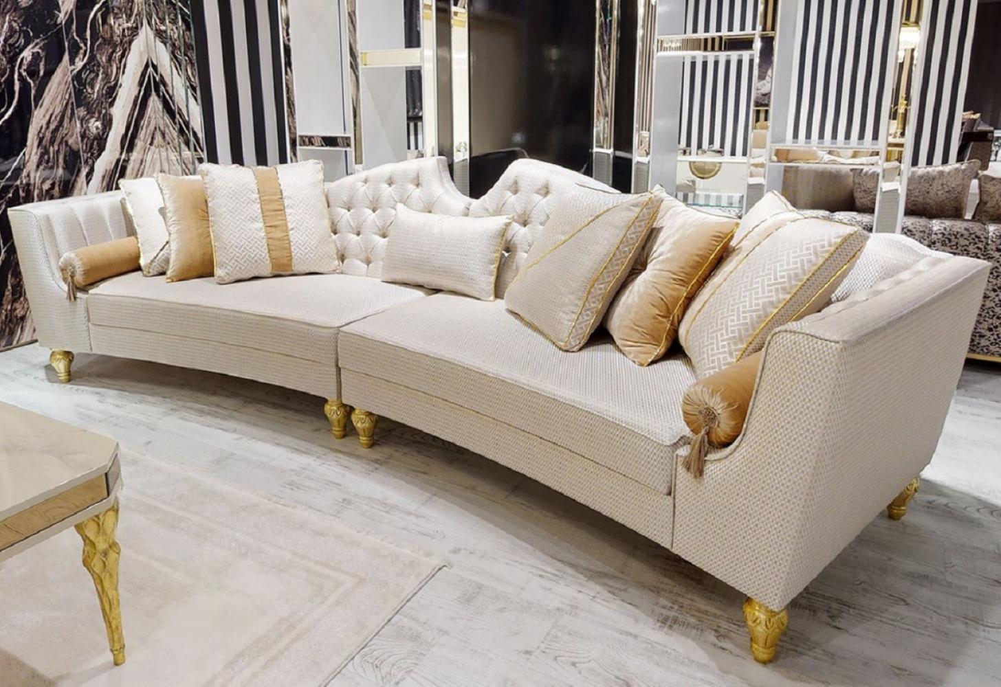 Casa Padrino Luxus Barock Sofa Weiß / Gold - Gebogenes Wohnzimmer Sofa - Hotel Sofa - Luxus Barock Wohnzimmer & Hotel Möbel Bild 1