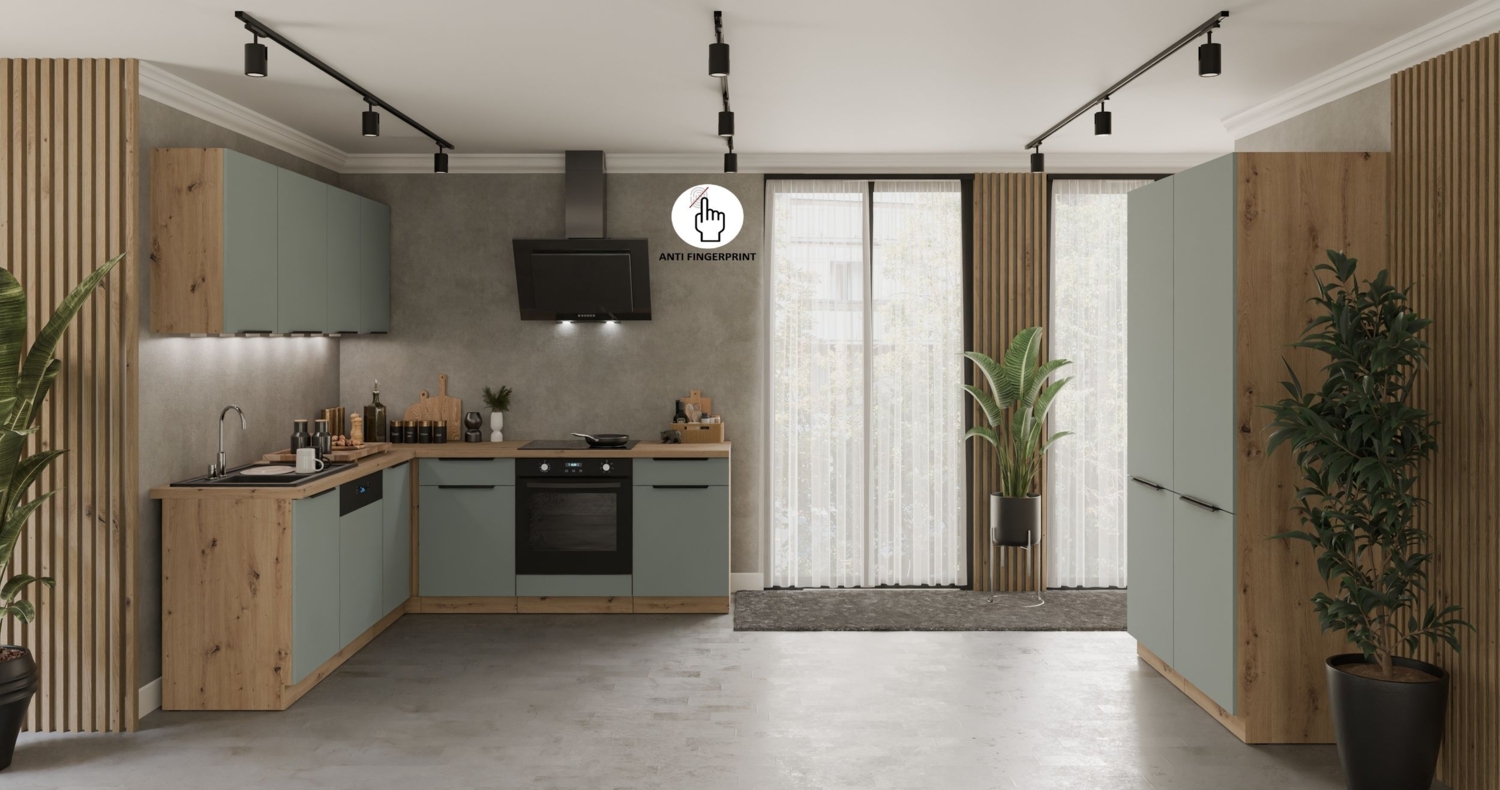 Winkelküche ARIA K-AR ECKE 1 - 215 x 220 + 120 cm Anti Fingerprint Küchenzeile Küchenblock Singleküche Einbauküche Küche Eckküche Bild 1