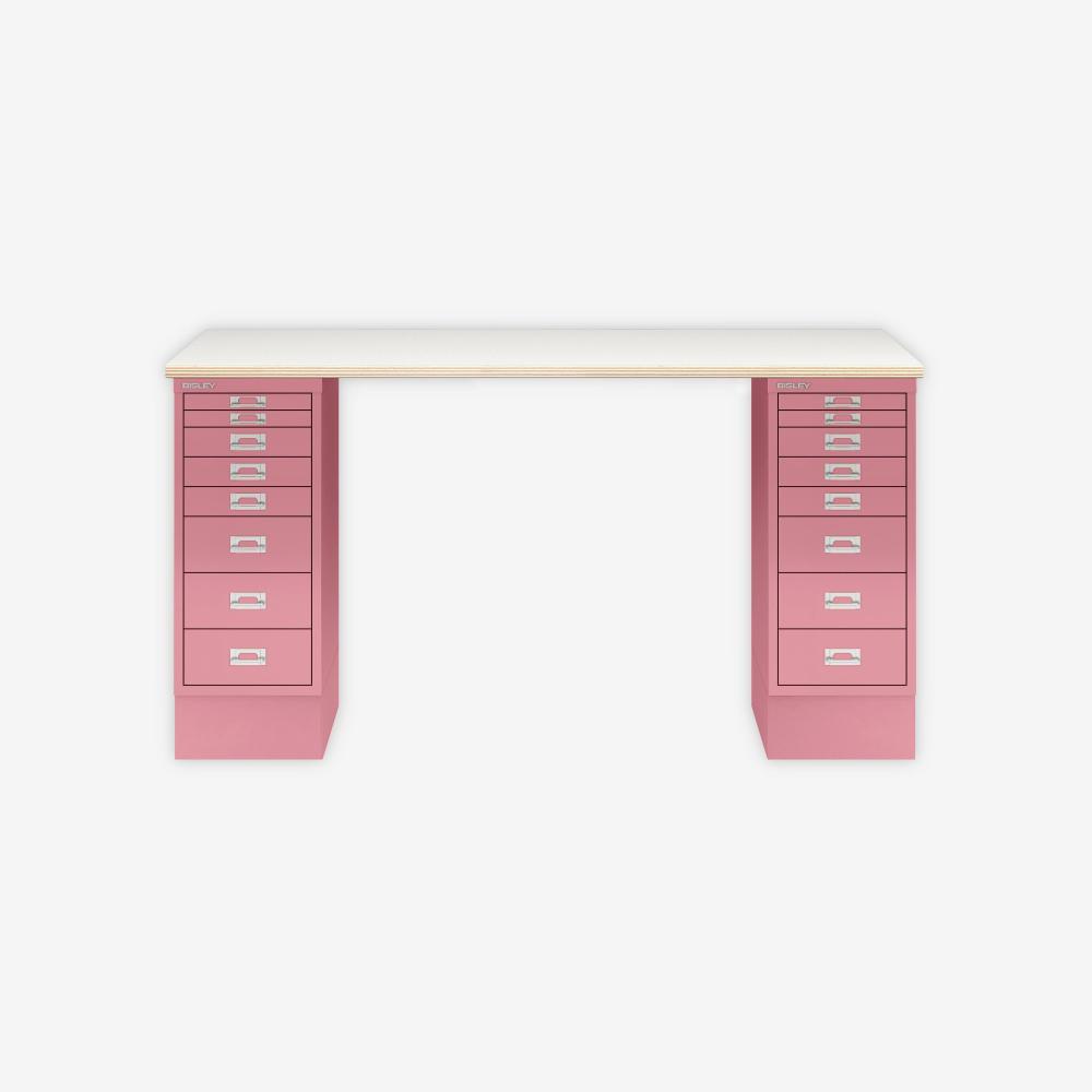 MultiDesk, 2 MultiDrawer mit 8 Schüben, Dekor Plywood, Farbe Pink, Maße: H 740 x B 1400 x T 600 mm Bild 1