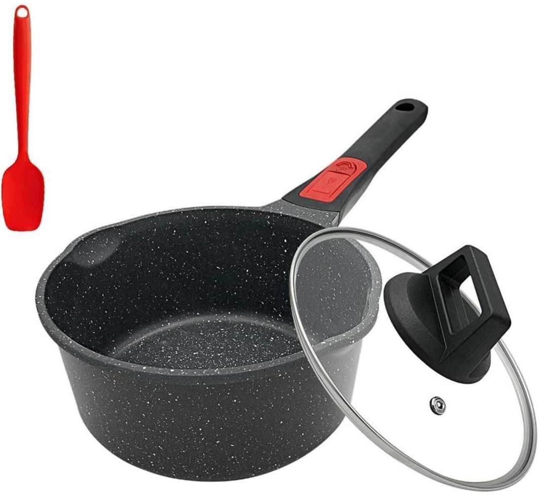 Stielkasserolle 16 cm Induktion Antihaft Deckel Pfanne 1,5L - Schwarz Bild 1