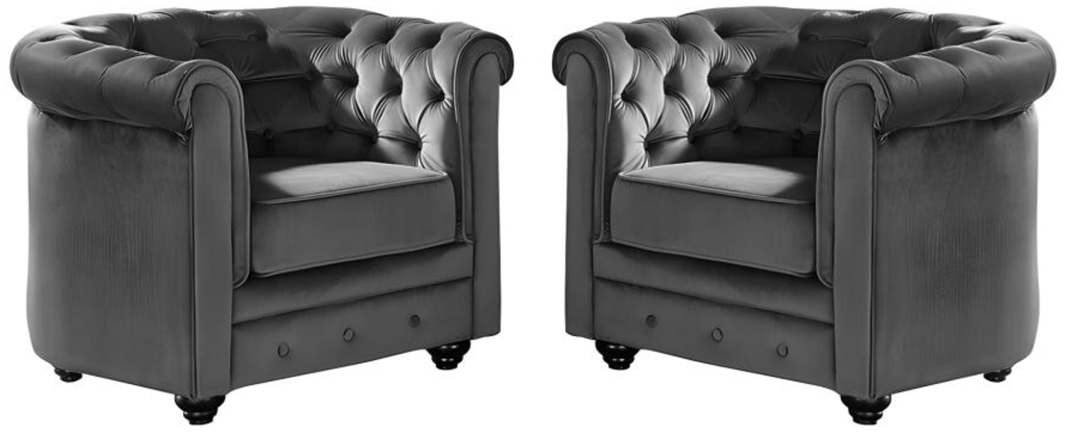 Vente-unique - Sessel 2er-Set - Samt - Anthrazit - CHESTERFIELD Bild 1