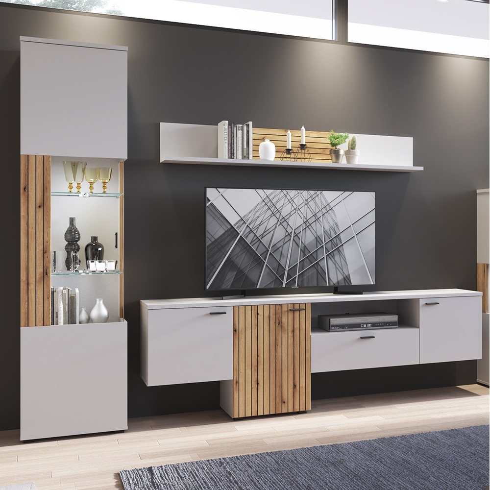 Wohnwand grau mit Eiche ASHBURTON-129 modern 3-teilig Bild 1