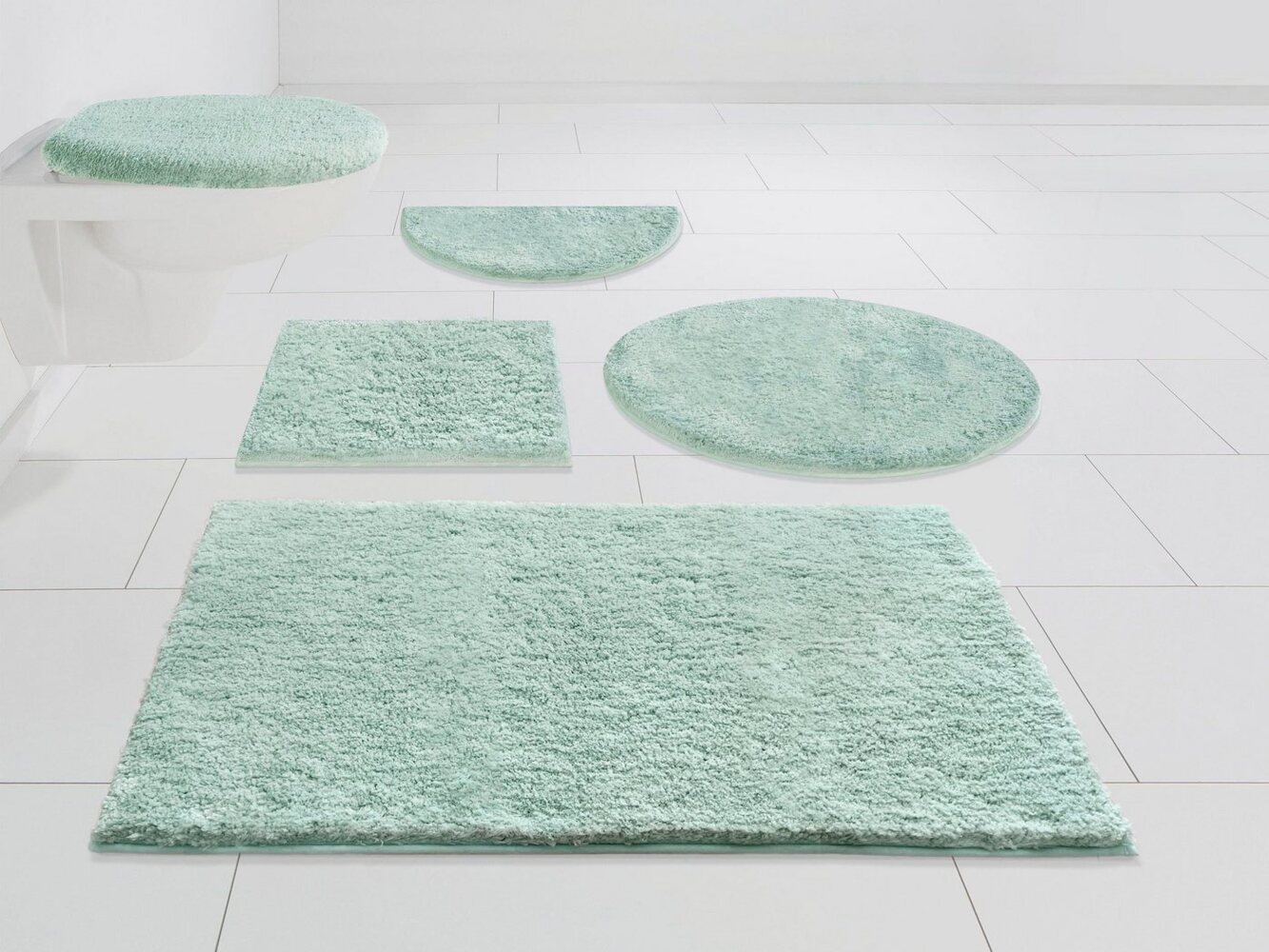 my home Badematte Jos, Badvorleger, Badezimmer Teppich, Höhe 22 mm, rutschhemmend beschichtet, fußbodenheizungsgeeignet, schnell trocknend, Polyester, rund, Badematten in Pastell-Farben, Badteppich als 3 teiliges Set erhältlich Bild 1