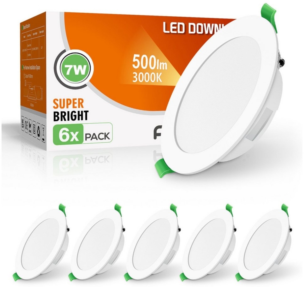 ALUSSO LED Einbaustrahler 6er-Set, IP44 Ultraflacher Deckenstrahler für Bad, Wohnzimmer, Küche, 7W 90-100 mm, 500lm, Warmweiß Bild 1
