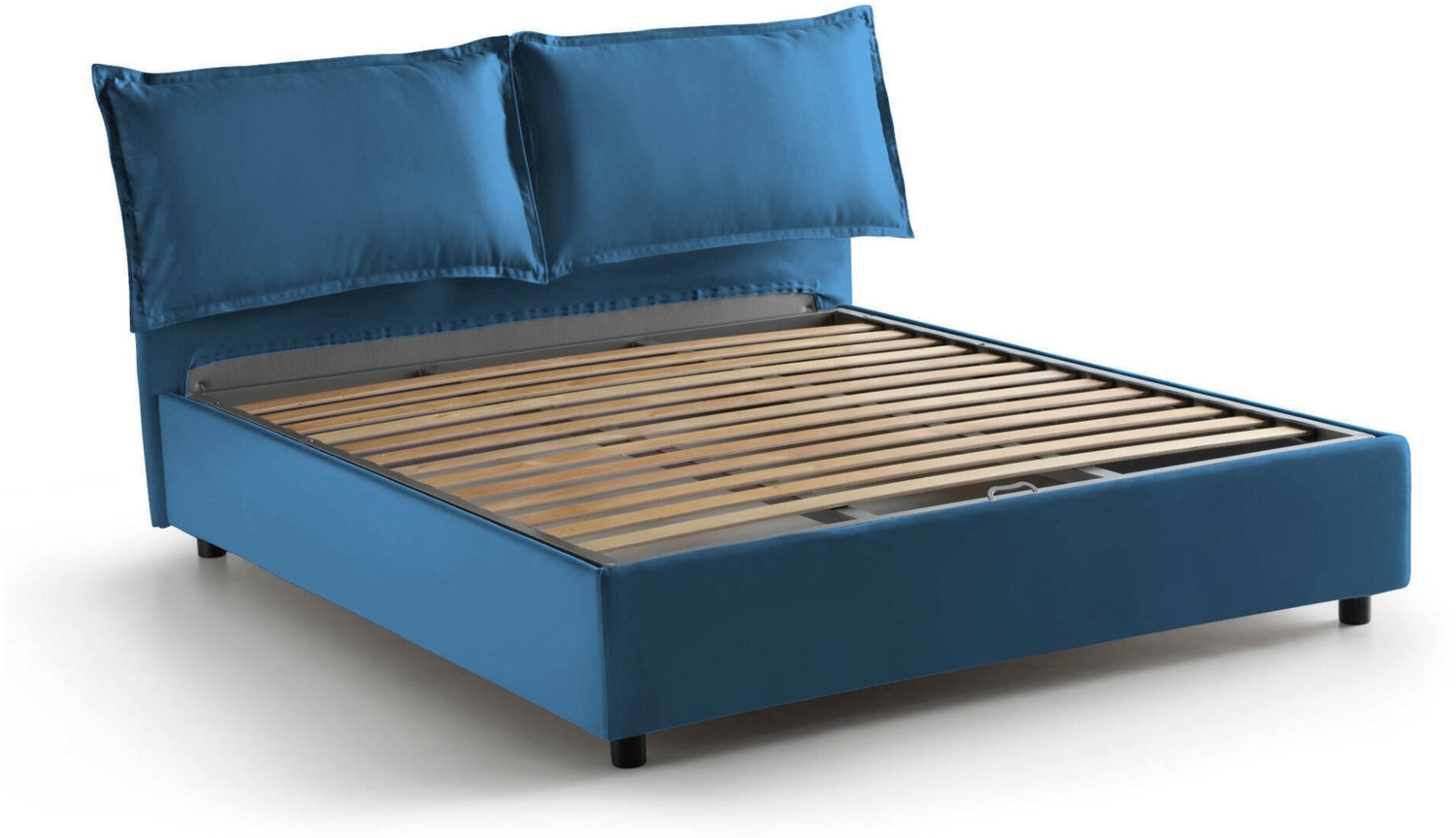 Dmora Doppelbett Agalo, Stoffbett mit Stauraum, Öffnung vorne, geeignet für Matratzen 140 x 200 cm, 100 % Made in Italy, Blau Bild 1