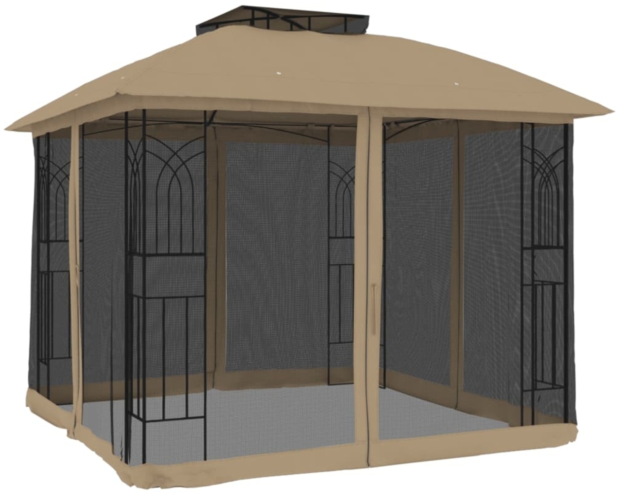 vidaXL Pavillon mit Doppeldach & Netzwänden Taupe 2,94x2,94 m Stahl 368456 Bild 1