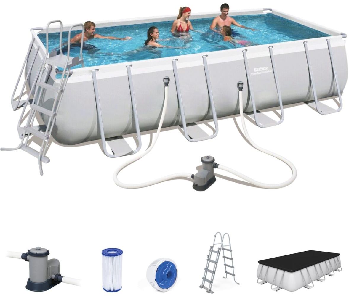BESTWAY 56465 Power Steel Swimmingpool eckig Filter Leiter Cover 549 x 274 x 122 cm Bild 1